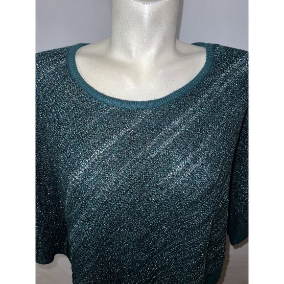 New Chico's Sweater Sz L/XL Goddess Green Metallic Marbled Knit Triangle Poncho - Picture 2 of 9